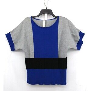 Pina Rossi Shirt Womens Size M Blue Gray Black Short Sleeve Pullover Blouse Top
